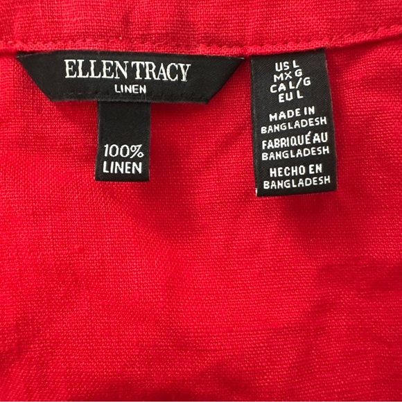 Ellen Tracy womens red Linen cold shoulder short sleeve blouse size Large. - Picture 7 of 8